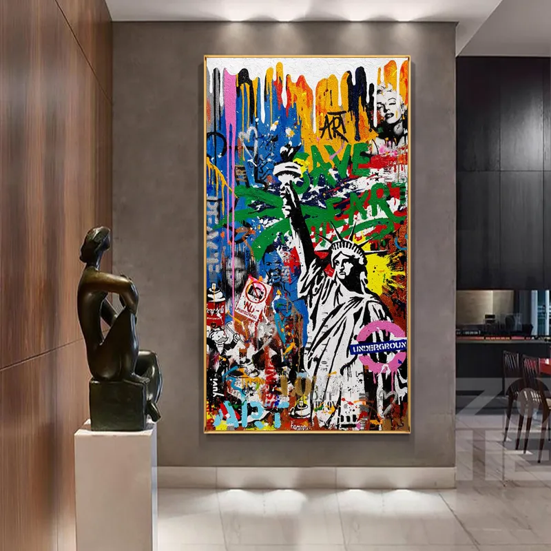 Abstract Graffiti Street Art Vrijheidsbeeld Canvas Schilderij Posters en Prints Wall Art Pictures Voor Woonkamer Home Decor263N