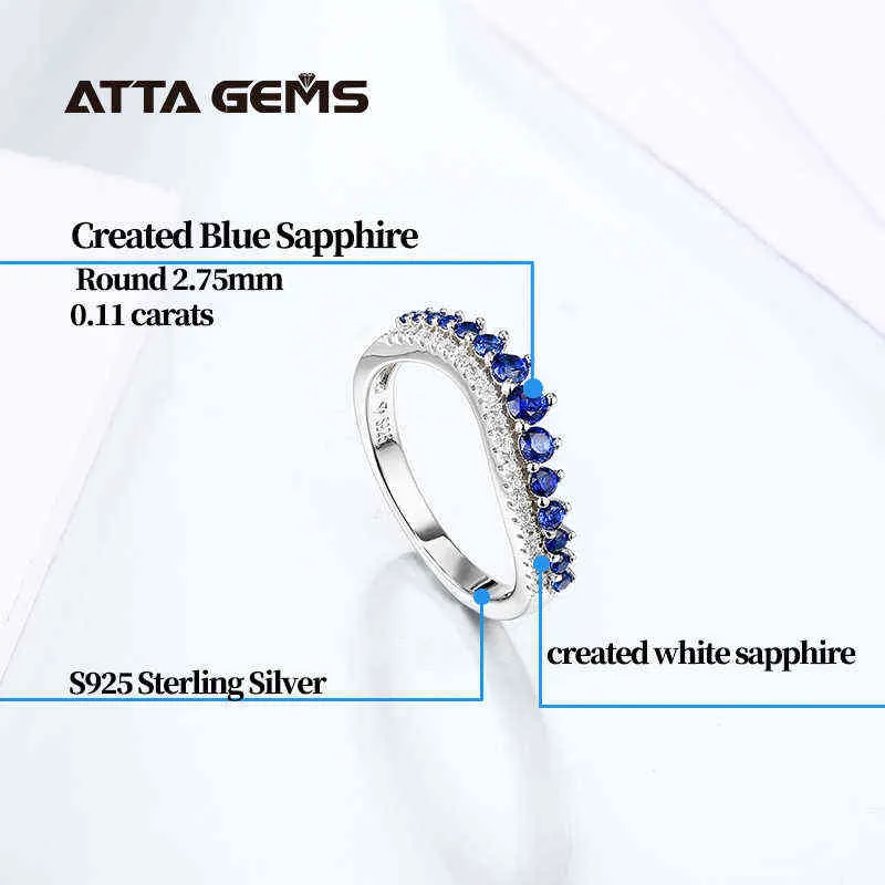 Anéis de prata esterlina de safira azul para mulheres Jóias de noivado de casamento S925 Criado corte rodada Atacado 211217