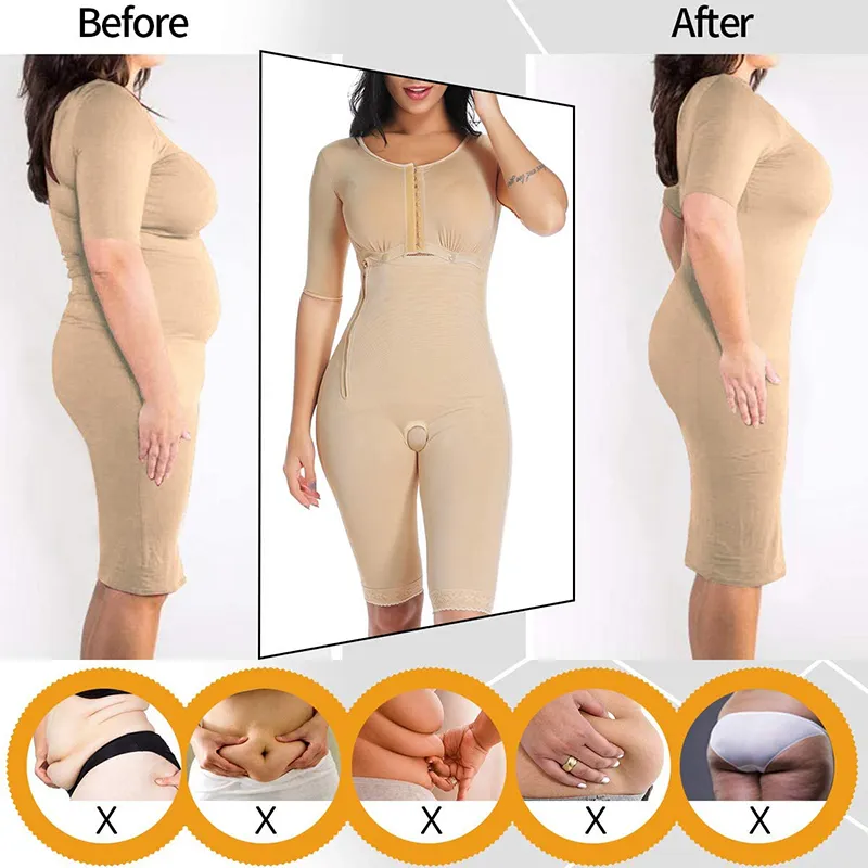 Women Full Bodysuit Shapewear Post Surgery Compression Garment Firm Control Body Shaper with Sleeves Faja Shapewear