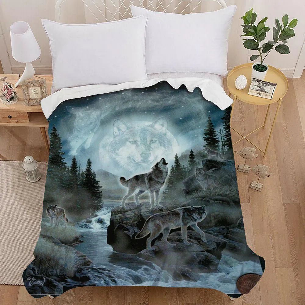 Top quailty cobertor 3d lobo animal azul preto design cavalo verme macio para camas sofá xadrez tecido ar condicionado travel202i