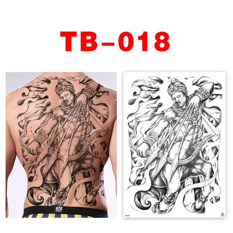 Plein dos grande taille tatouages temporaires autocollants Bady Art autocollant étanche pour hommes Cool trucs serpent Dragon Ganesha tigre