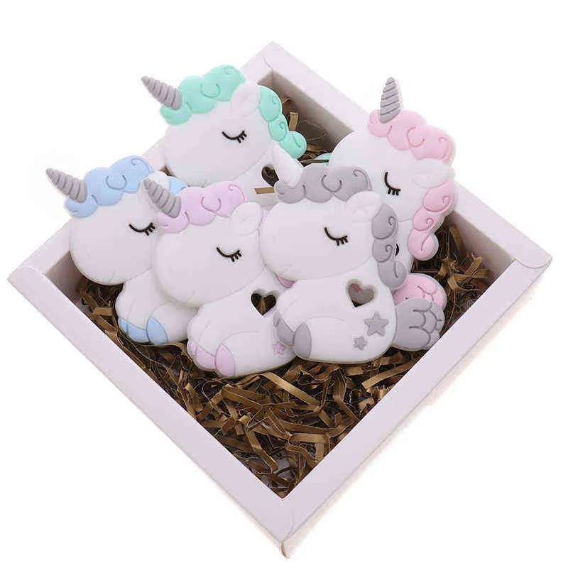 Licorne Silicone Bande Dessinée Rongeur Bébé Anneau De Dentition Sans BPA Anneau De Dentition DIY Animal Teethers Collier De Qualité Alimentaire Douche Cadeau Jouets 211106