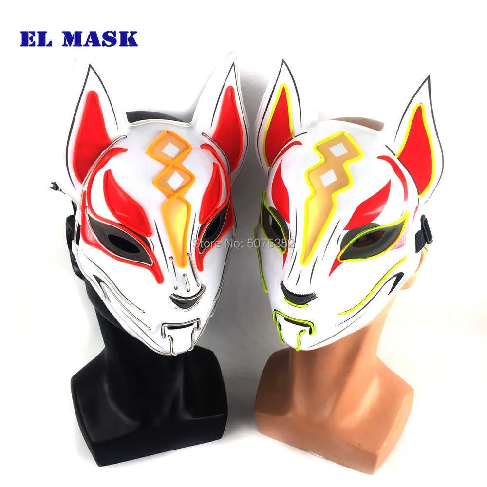 Anime Expro Decor Maschera di volpe giapponese Neon Led Light Maschera Cosplay Festa di Halloween Rave Led Maschera Danza DJ Payday Costume Puntelli Q08066779845