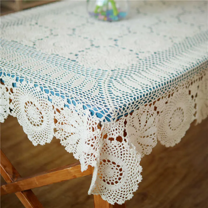 Toalha de mesa de crochê artesanal, toalha de mesa de algodão bege, renda de crochê, muitos tamanhos disponíveis 210722238s