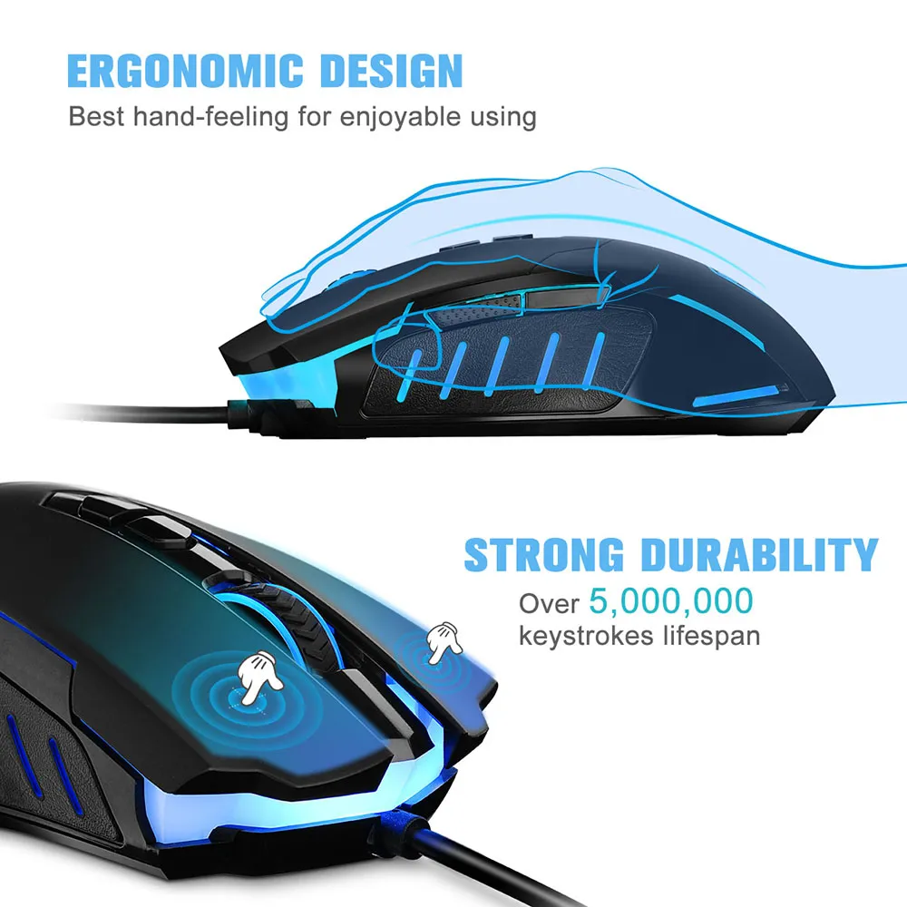  PC034 Gaming Mouse Wired 7200 DPI Adjustable Mouse 7 Programmable Buttons LED Backli Ergonomic USB Computer Mice For PC (4)