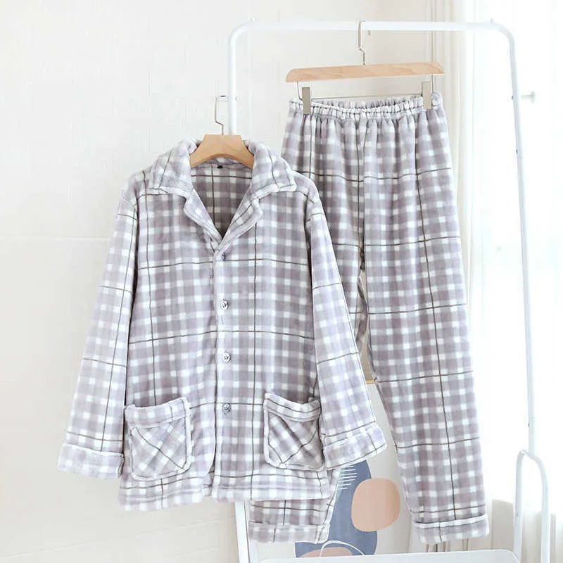 Winter heren pyjama's lange mouwen broek tweedelige flanellen verdikte warmte groot formaat eenvoudige plaid home service pak mannen 211019