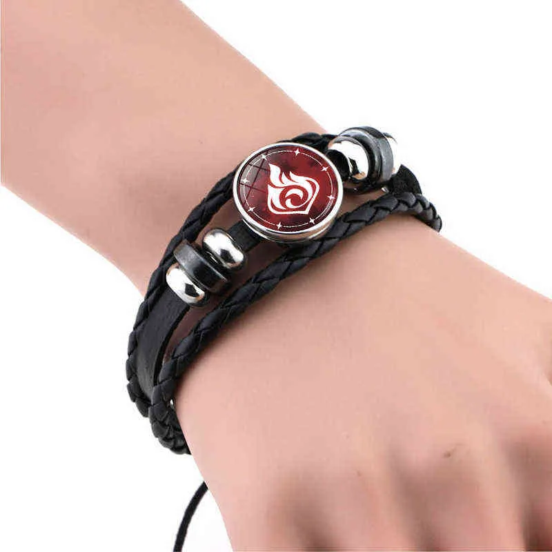 Genshin Impact Snap Button Leather Armband Game Eye of God Fire Ice Element Luminous smycken Vintage Multilayer Weave Armelets456594104