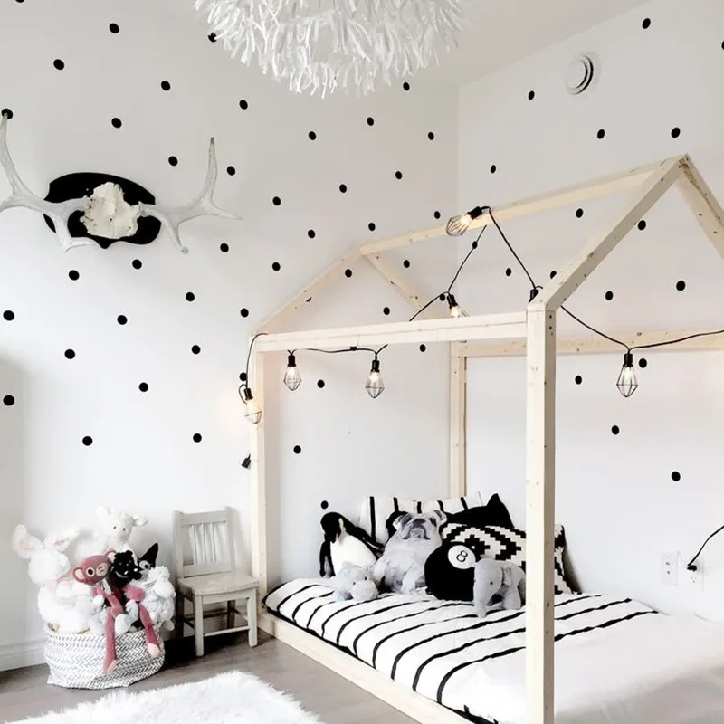 Zwarte polka dots muurstickers cirkels DIY-stickers voor kinderkamer baby kwekerij kamer decoratie peel-stick muur stickers 8639262