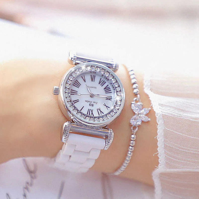 Dames Horloges Luxe Merk Mode Jurk Vrouwelijke Gouden Horloges Vrouwen Armband Diamant Keramische Horloge Voor Meisje Reloj Mujer 2105187R
