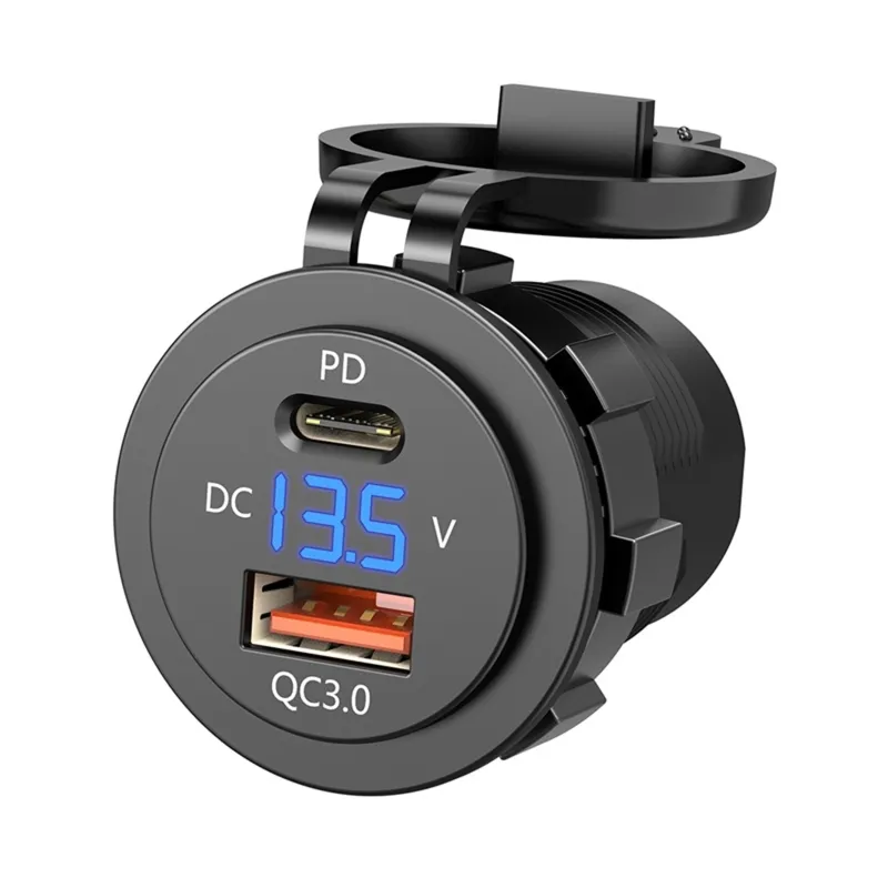 IP66 Water Proof 12V DC Power Delivery QC3.0 Dual Type-c 5V 3A USB Motorcycle Cigarette Lighter Socket Charger Connector