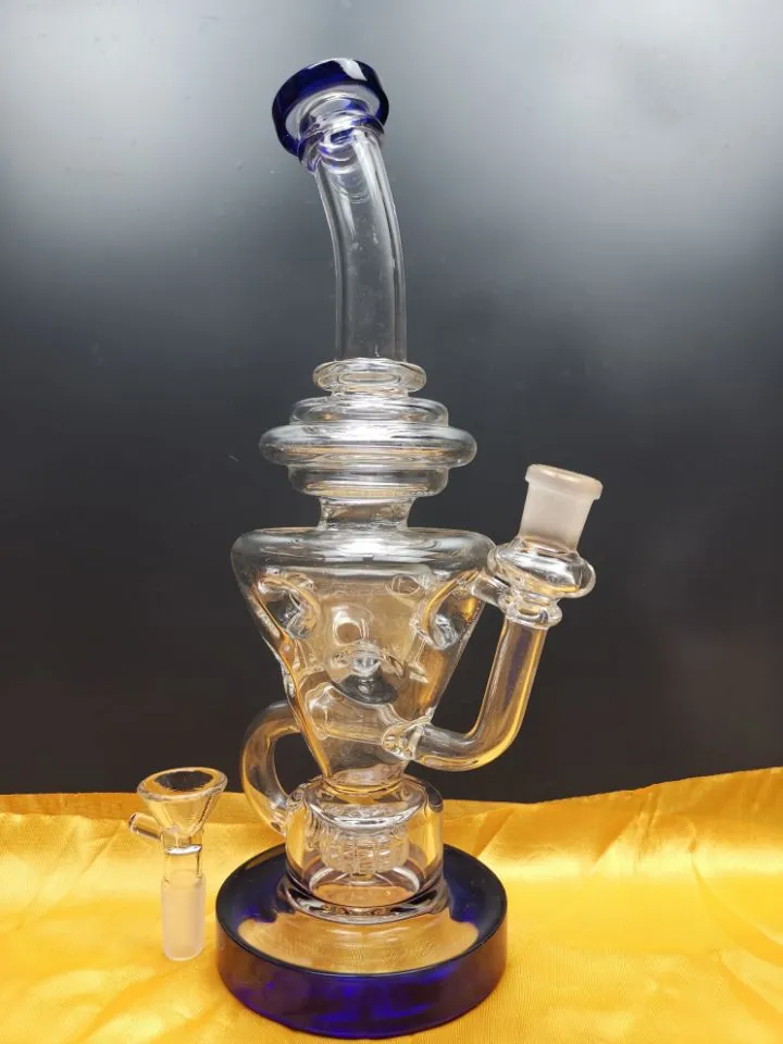 Толстая стеклянная масляная установка Dab Blue Recycler Smoking Water Bong с душевыми стеклянными трубами.