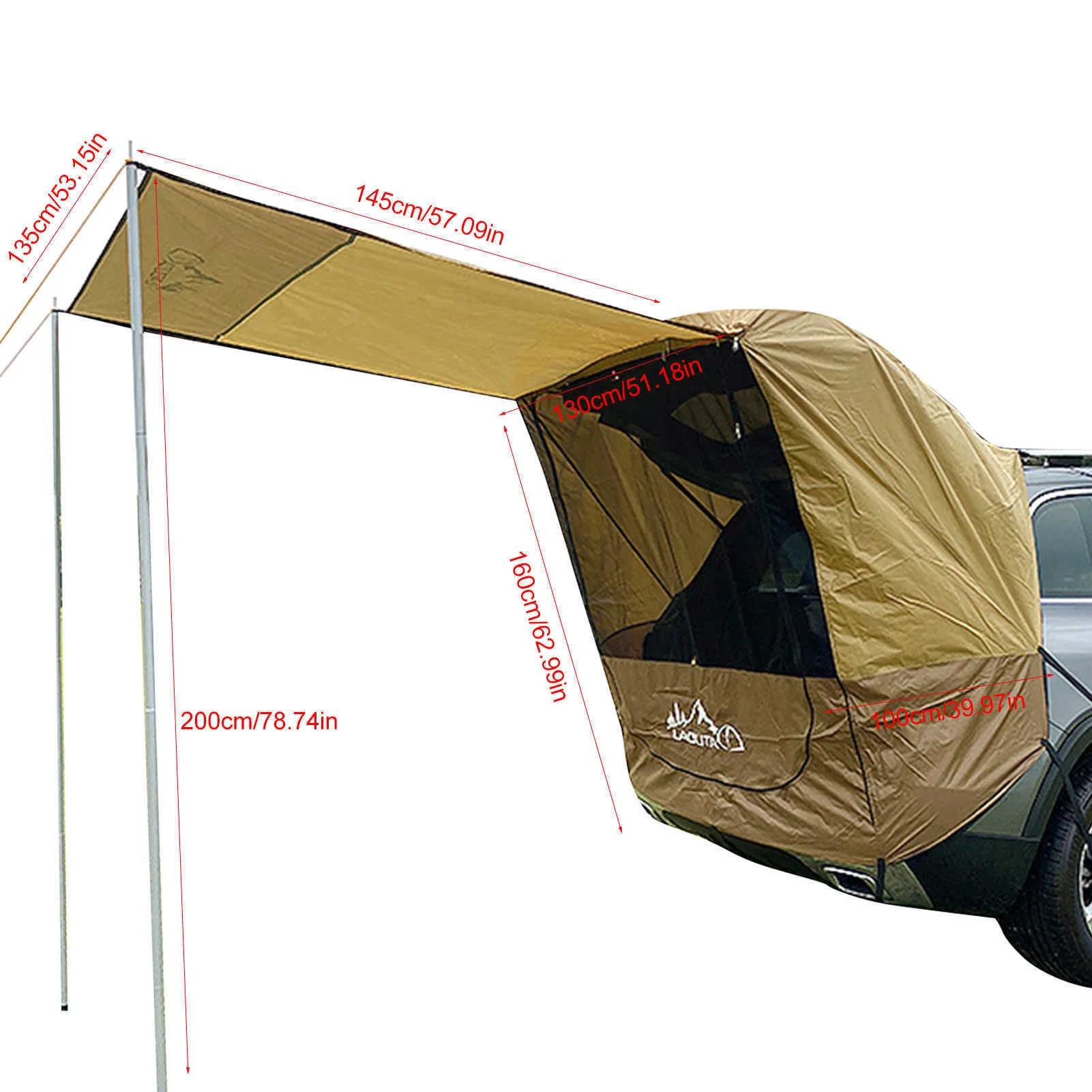 Nieuwe Car Trunk Tent Zonnescherm Regendicht Waterdichte Scheurbestendige Duurzame Anti-UV Tent Side Luifel voor zelfrijdende Tour Barbecue Y0706