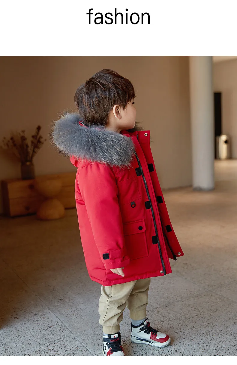 冬のファッションの子供用ダウンジャケットボーイズの長い外国スタイルのフード付き厚いコート