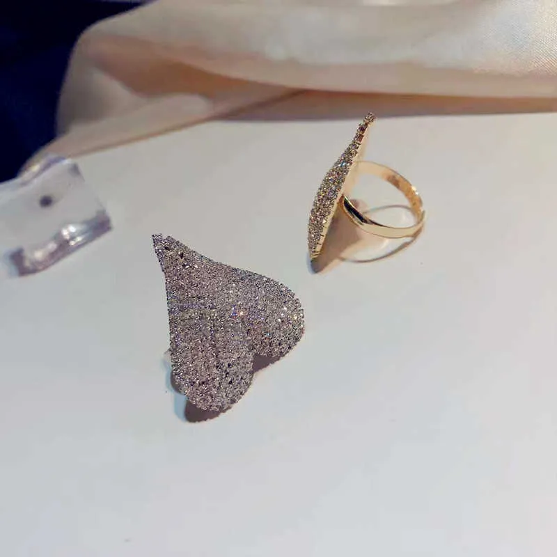 声明のための大きな心の指輪のための大きな心のリング新しいファッションジュエリーの人格ラインストーンオープンリング調節可能なガールフレンドギフトx0715