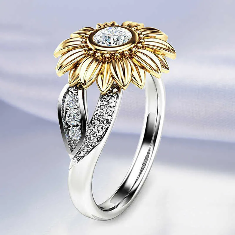 Crystal Sunflower Pierścień Kobiety Biały Obrączka Prezent X0715