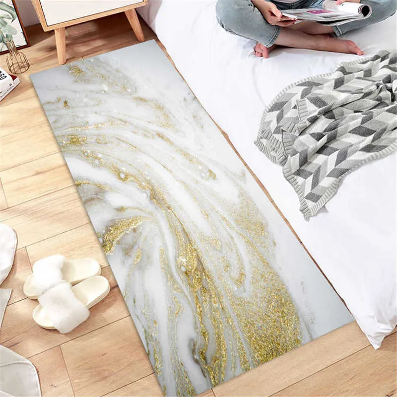 Tapis long en marbre blanc abstrait nordique pour sol de cuisine, tapis de salle de bain simple, tapis de porte antidérapant, tapis de décoration 210928