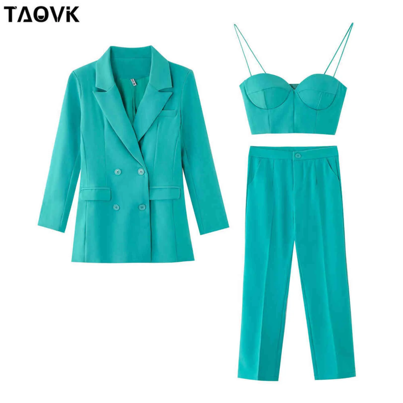 Taovk Women Sust Female Pant Office Lady Lady Business Set uniform Wear Blazers Camis Tops e 3 pezzi 211105