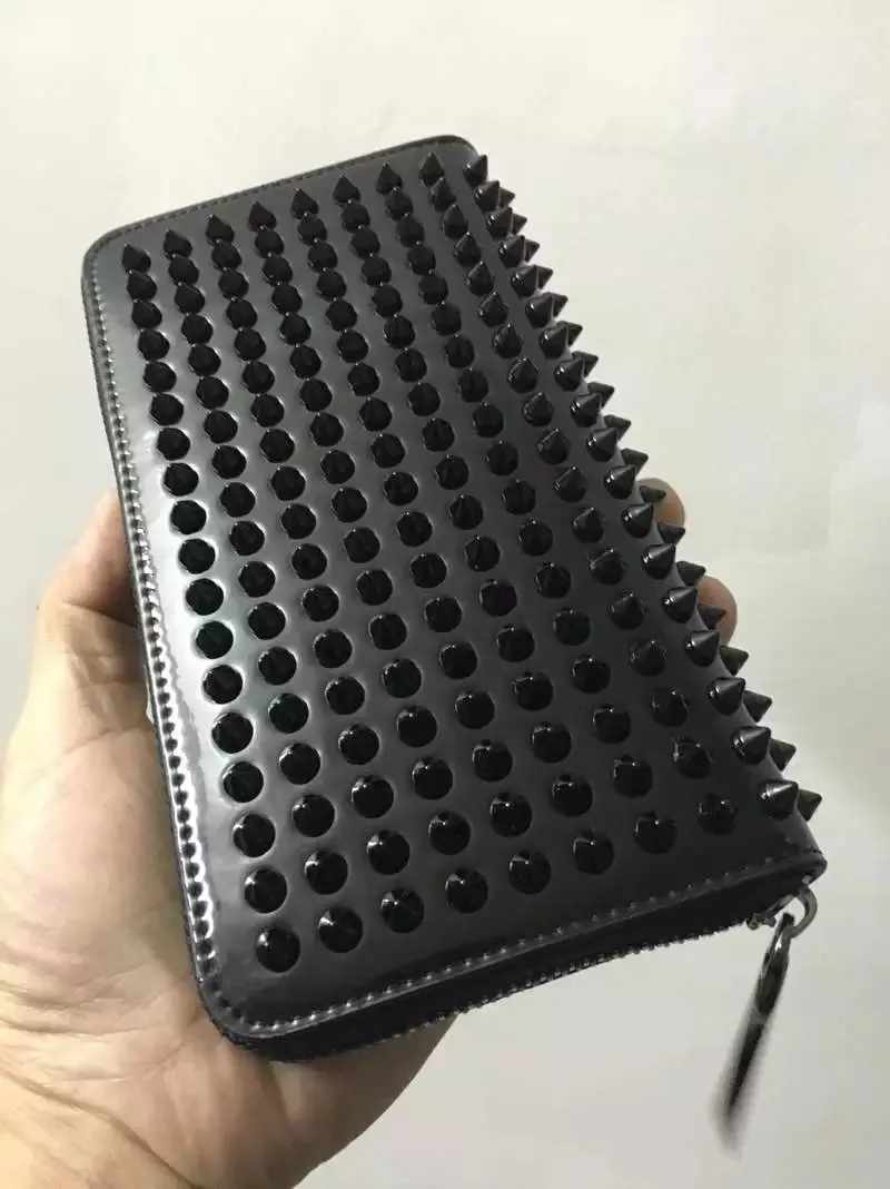 Men Women designer wallet Style Panelled Spiked Clutch bags Patent Real Leather Mixed Color Rivets Party Clutches Lady Long wallet234M