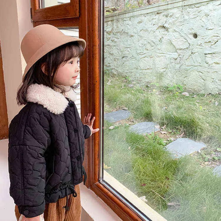 Cappotti imbottiti in cotone bambini invernali Collo in pelliccia stile coreano Tinta unita Unisex Bambini Addensare Capispalla caldo 211204