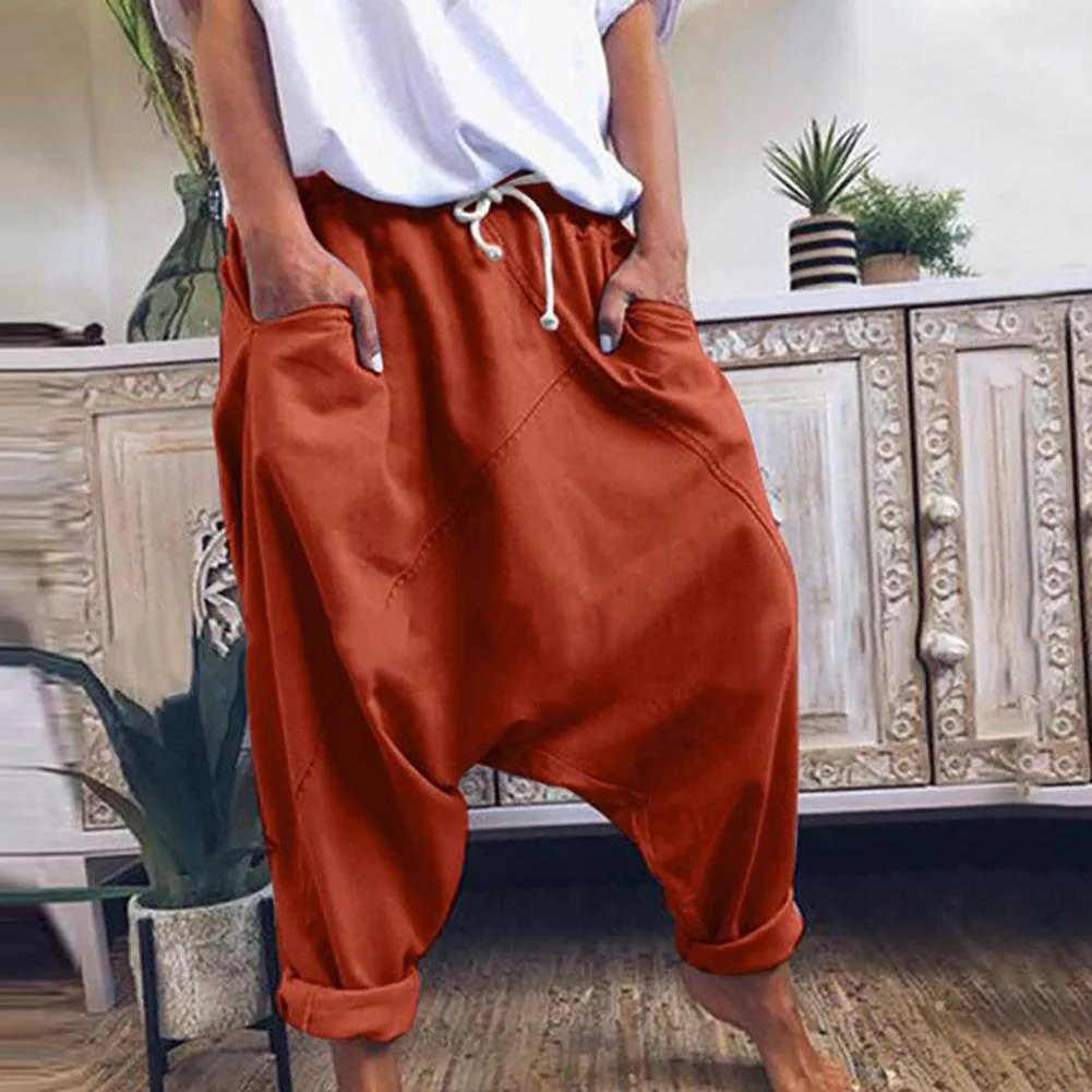 Pantaloni stile harem da donna tasche con coulisse casual cavallo basso pantaloni lunghi larghi pantaloni da donna mutandoni da donna 2021 Q0801