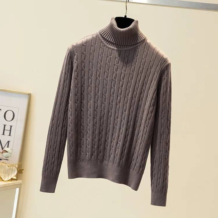 Turtleneck Twist Sweater Loose Pullovers Shirt Kvinnors Pullover Höst Vinter förtjockad Solid Färg Överdimensionerad Topp 210420