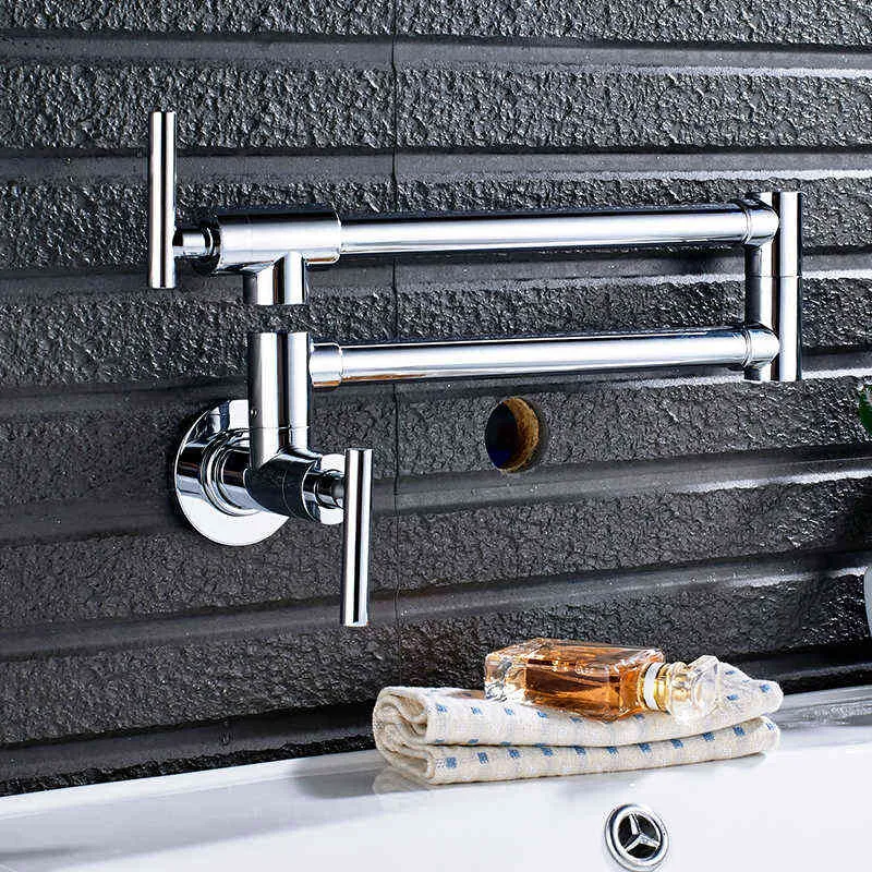 quyanre wanfan frap gappo Black Wall Mounted Pot Filler Kitchen Faucet Folding Kitchen Faucet 2 Handles Single Cold Kitchen Faucet Tap3