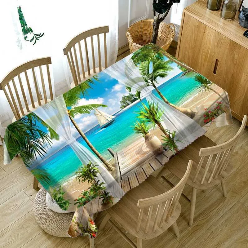 Красивый усадьба цветок и ручей утолщение хлопка скатерть 3D зеленый мир Морской пейзаж моющийся ткань прямоугольный круглый стол 210626
