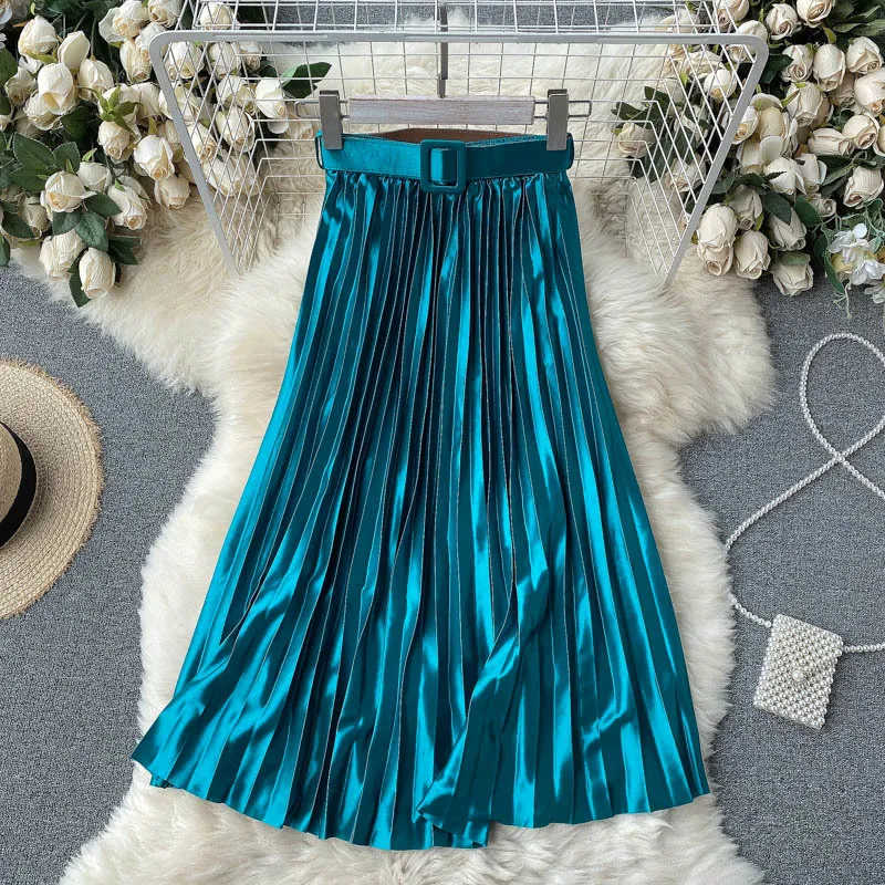 Singreiny Women Retro Plissee Kleid Korean Elegant Solid High Taille A-Line Kleider Sommer Freizeitmodet Streetwear Maxi Kleid 210419