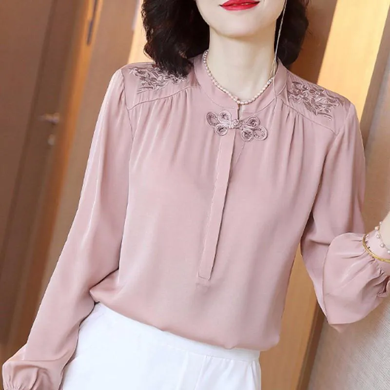Spring Autumn Style Women Bluses Shirts Lady Casual Long Sleeve Stand Collar Flower Printed Blusas Tops DD8968 210401