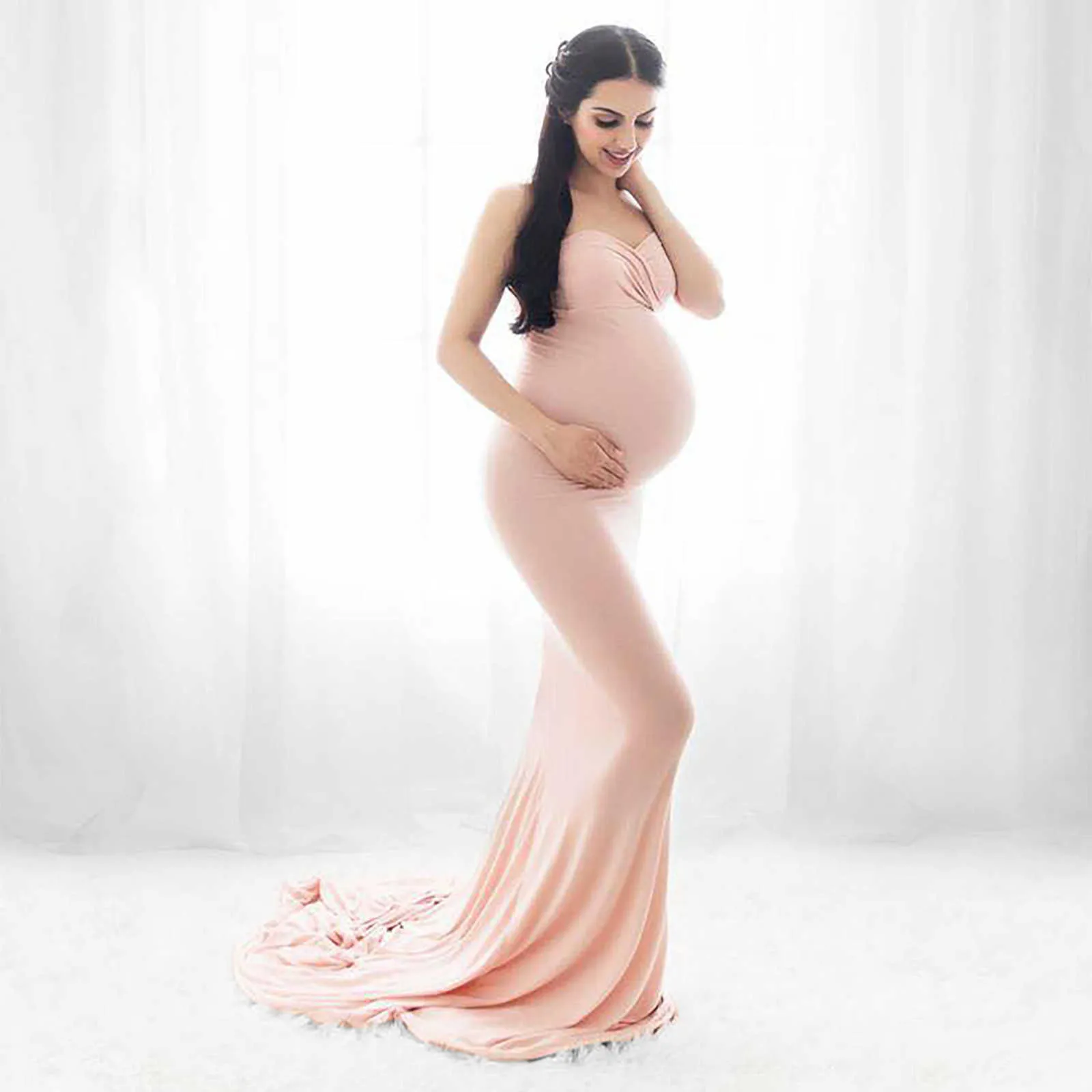 Strapless Elegant Long Maxi Pregnancy Photo Shooting Dress Sexy V-Neck Maternity Clothes For Pregnant Women Photography Props X0902