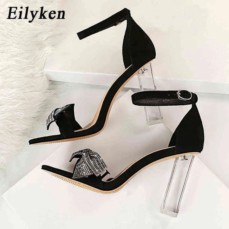 Sandalias Eilyken transparente cristal tacones cuadrados moda Bowknot decoración mujeres fiesta boda zapatos tobillo hebilla correa sandalias 220310