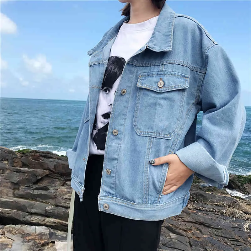 Korobov Frauen Denim Mäntel Frühjahr Neue Langarm Streetwear Bomber Jacken Harajuku Drehen Unten Kragen Chic Outwear 79520 210430