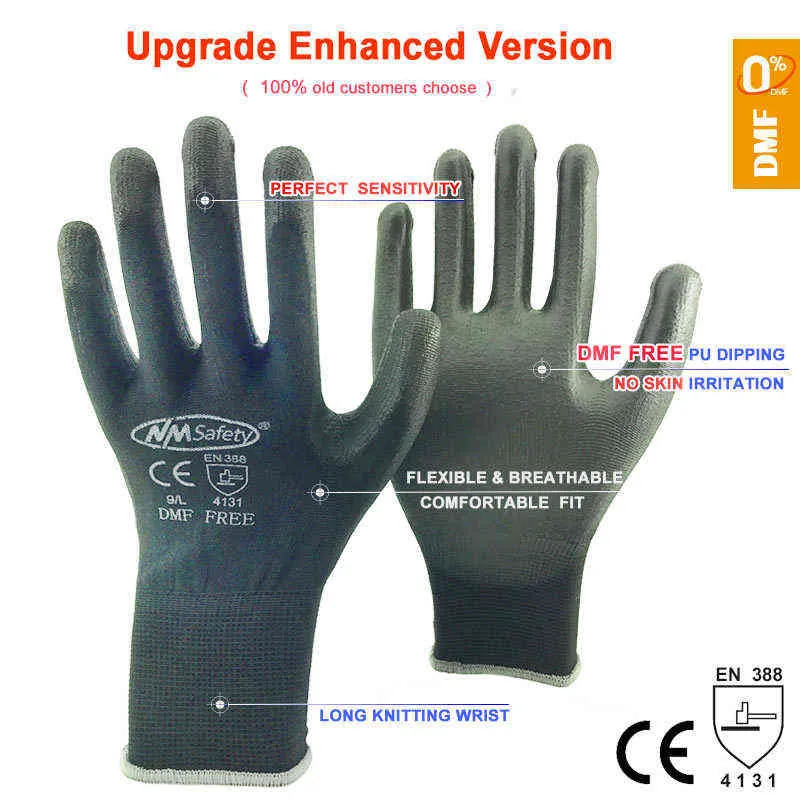 12 Pai Защитные рабочие перчатки Черные нейлоновые хлопчатобумажные перчатки из искусственной кожи Промышленные защитные рабочие перчатки Бренд-поставщик3706537