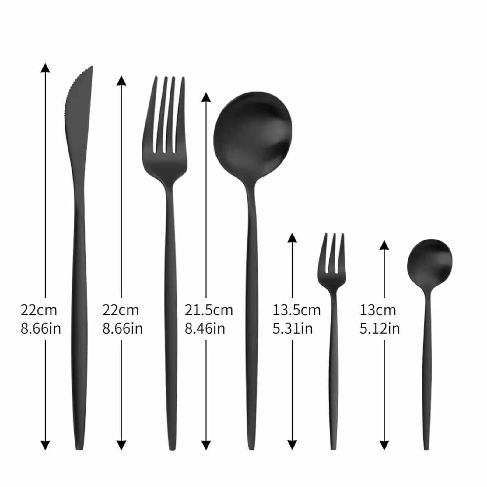 Czarne sztućce Zestaw Widelec Łyżki Nóż Zestawy Sztućce Ze Stali Nierdzewnej Zmywarka Bezpieczna Obiadowa Stołowiec Mały Fork Matte Flatware Łyżka 211112