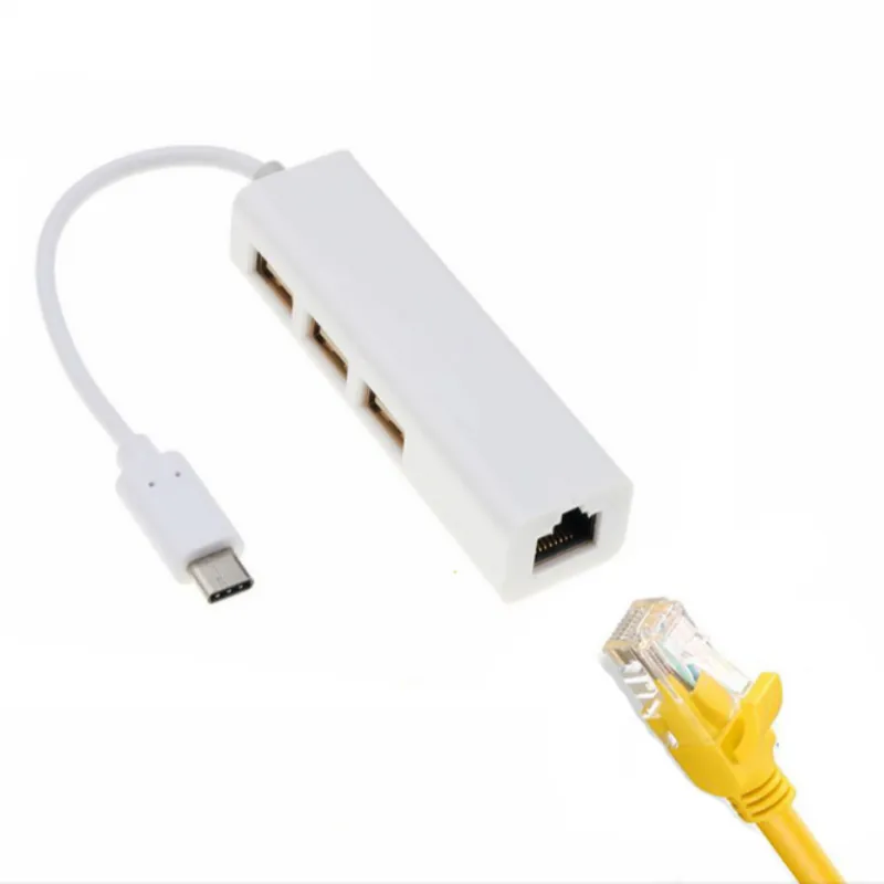 Type-C To USB 3.0 Hub Gigabit Ethernet RJ45 LAN Network Card Adapter For MacBook Windows 7/8/10q