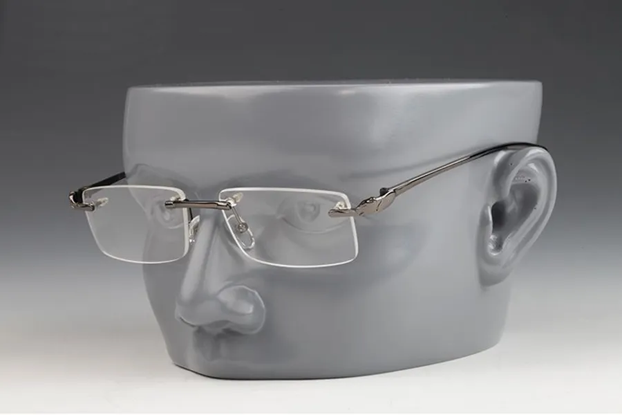 デザイナーリムレスメガネ女性のためのサングラスメンズスクエアリーディング眼鏡の金メタル合金フレームクリアレンズ54-18-140238L