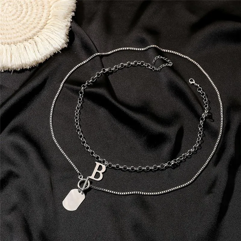 Edelstahl Punk Kette Anhänger Halskette Für Frauen Hüfte Gothic Buchstabe B Metall Doppel Paar Hals Mode Schmuck Chokers307I