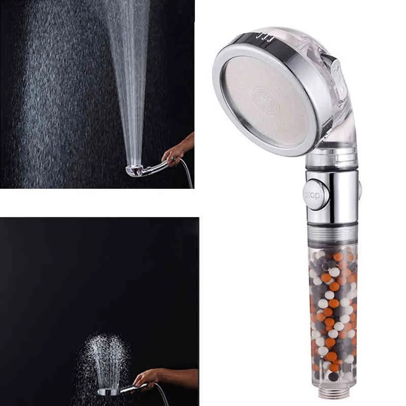 Bathroom 3-Function SPA shower head with switch on/off button high Pressure Anion Filter Bath Head Water Saving Shower H1209