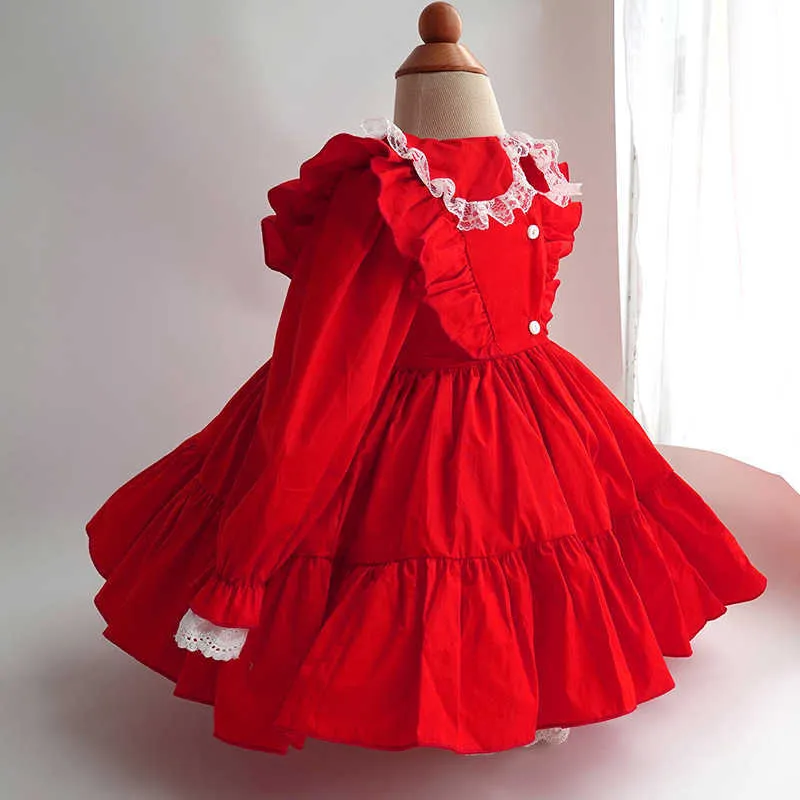 Çocuk Kızlar Için İspanyolca Elbise İspanya Lotia Kırmızı Elbiseler Bebek Doğum Günü Partisi Giysileri Vintage Alice Akşam Balyaviler 210615