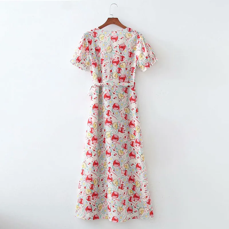 Vrouwen zomer v-hals jurken korte mouw wrap side strikje floral print vrouwelijke elegante mode casual straatjurk kleding 210513