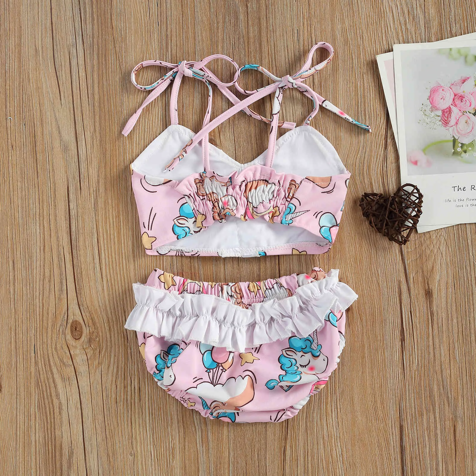 6M-4Y Summer Cartoon Unicorn Kid Baby Girl Swimsuit Ruffles Bikinis Set Flower Swimwear Child Beachwear Bathing Suit 210515