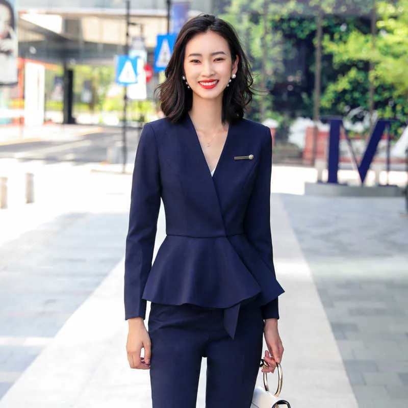 Trajes de mujer de alta calidad de negocios falda de dos piezas traje femenino otoño e invierno chaqueta de damas delgadas elegante 210527