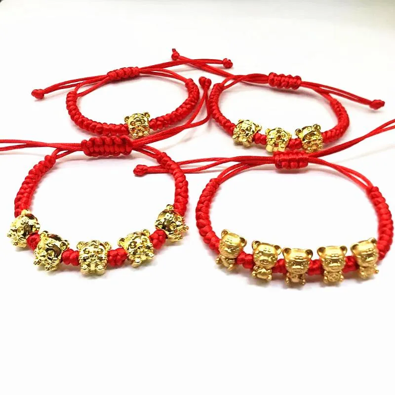 Braccialetti con ciondoli mascotte cinque fortune tigre dorata braccialetto di corda rossa 2022 anno cinese portare ricchezza fortunata buona benedizione295P