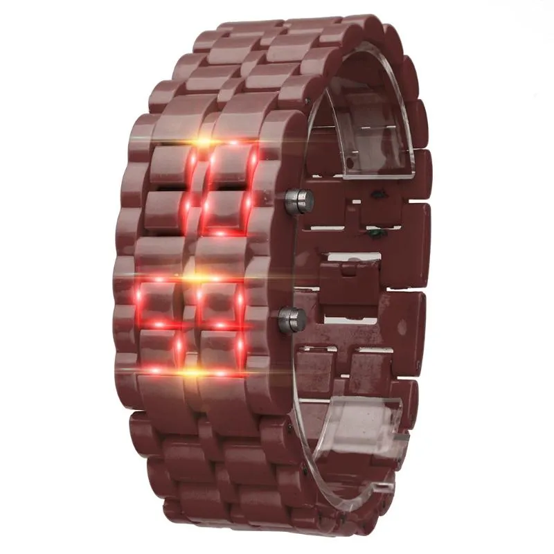 Relógios de pulso LED relógios digitais ferro samurais plástico pulseira lava relógio hora homens relógio luminoso automático à prova d'água mecânico245g