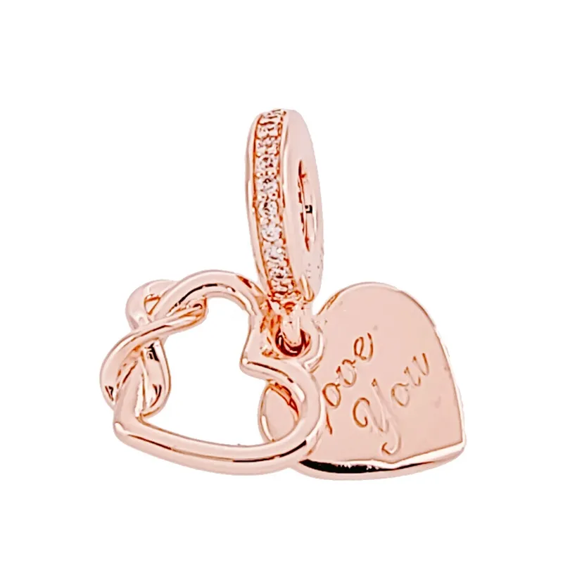 Authentieke Pandora Rose Gold Love You Infinity Heart CZ Dangle Charm Fit Europese Losse Kralen Armband DIY Sieraden Maken 789369C01