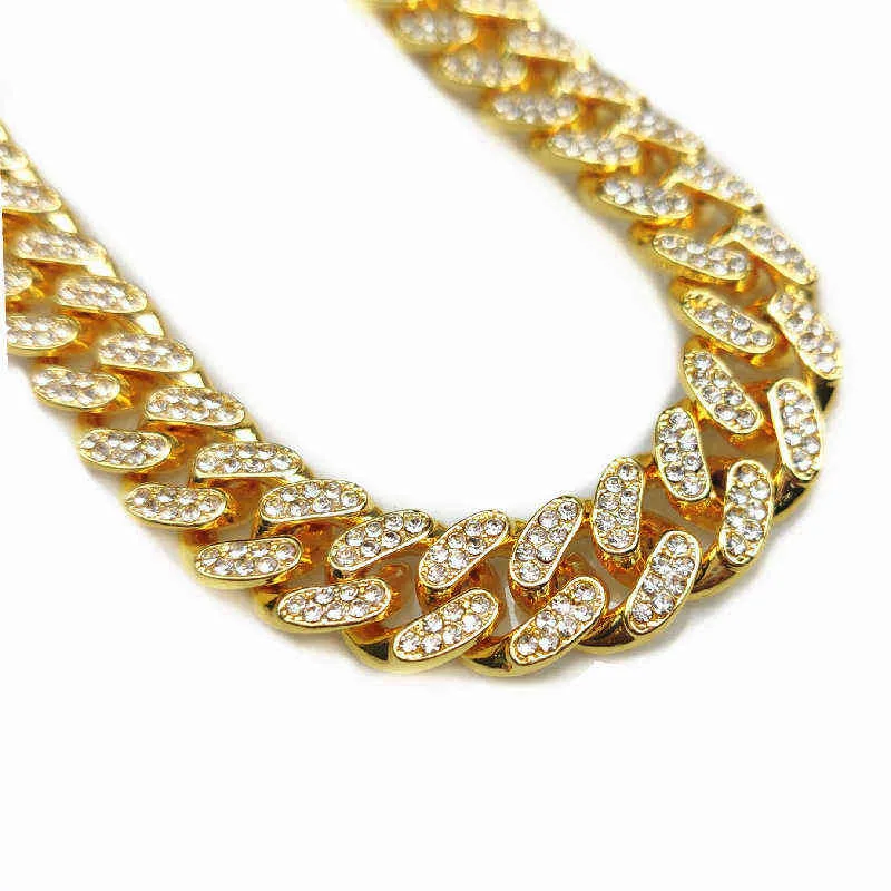 Aitiei Iced Out Paved Rhinestones 12mm Chain Ice Gold Rose Silver Färg Full Miami Curb Bling Halsband Hip Hop Smycken för gåvor Y1208