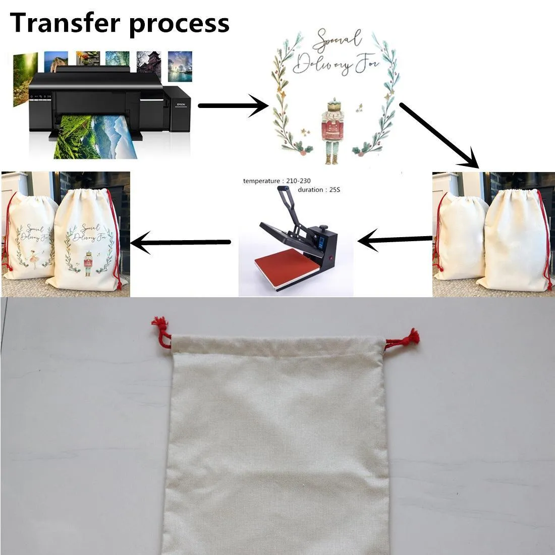 Sublimation Blanks Christmas Santa Sacks Monogrammable Christmas Gift Bags Sack DIY Drawstring Bag Bulk XD24822