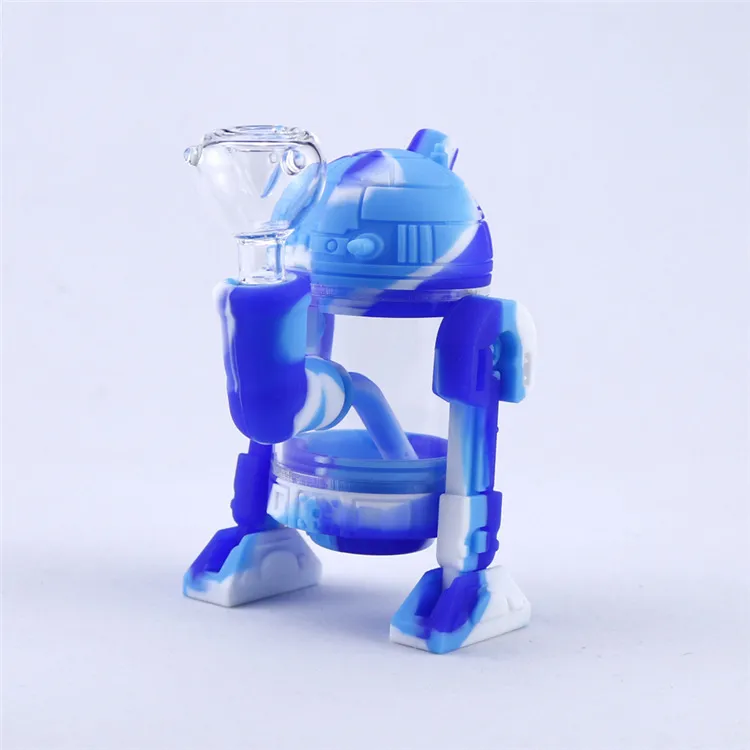 Venta al por mayor estilo de América Forma de robot Cachimba Silicona bong tubería de agua tuberías de silicona