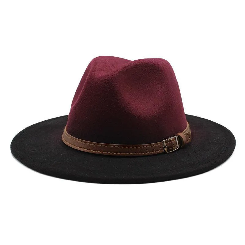 Chapéus de Brim Grande 2021 Estilo Big Edge Lãs Espessadas Top Chapéu e Gradiente Feminino Gradiente Dois Color Jazz Feltro