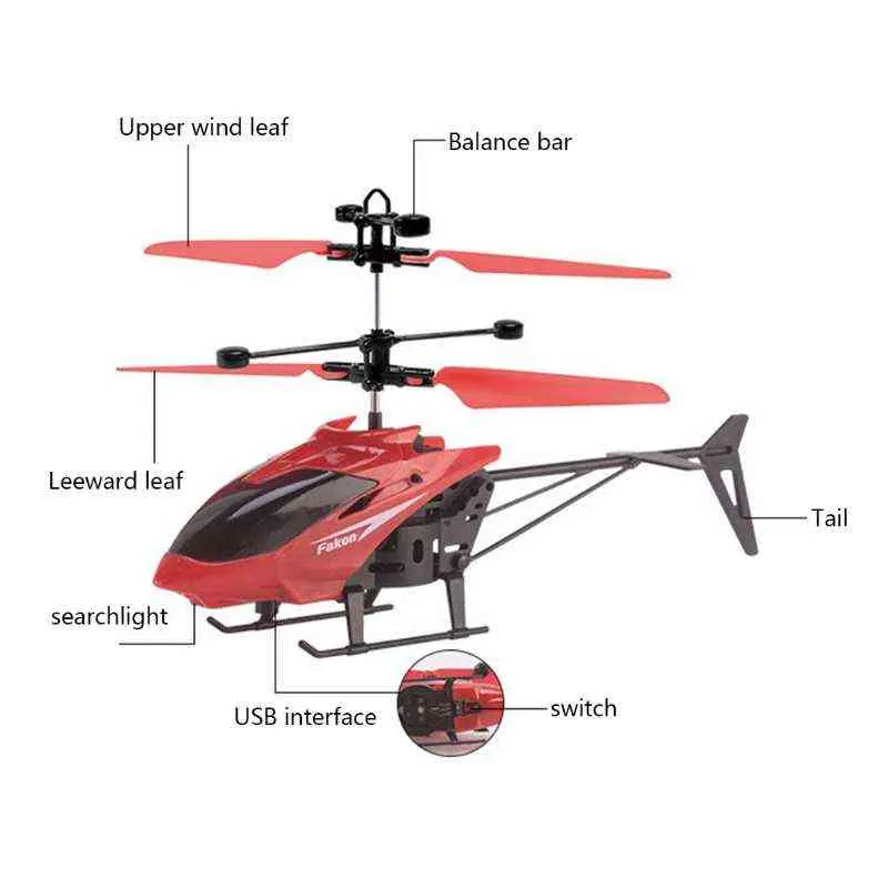 OOTDTY Hand Induction Remote Control Helicopter With Light Kid Toy Cool Boy Gift Drop 211104